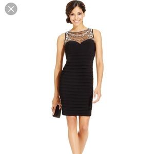 Black Bodycon dress with beaded illusion neckline